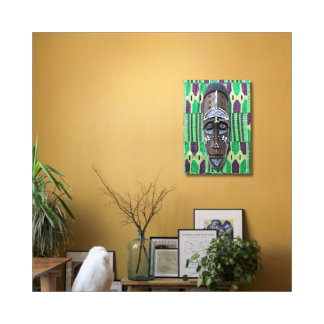 Tela Máscara Tribal Africana Verde Roxo Impressão em Te