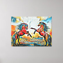 Par de Cavalos em Estilo de Arte de Rua Impressão 