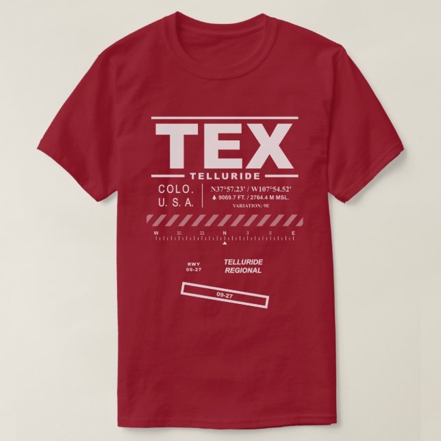 Telluride Aeroporto Regional TEX T-Shirt (Frente do Design)