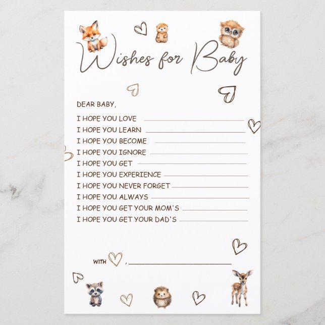 Tema Animal Woodland deseja Bebê (Frente)