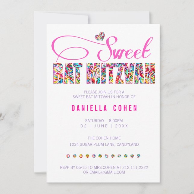 Tema Candy BAT MITZVAH Convite Aniversário (Frente)