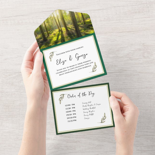 Tema da Floresta Verde Tudo em Um Convite de casam (Aba destacável)