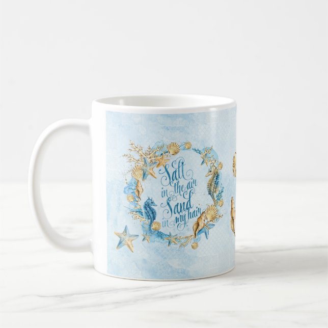 Tema da praia da caneca de Seashell azul (Esquerda)