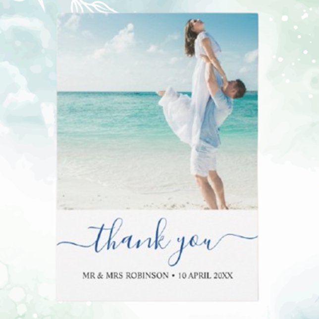 Tema de agradecimento de casamento moderno na prai (Express heartfelt gratitude with custom photo modern beach wedding thank you cards. Personalize your)