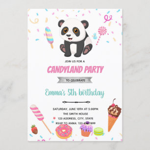 Tema de aniversário de Panda e doces Convite