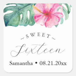 Tema de Aquarela Tropical com 16 Adesivos Doce