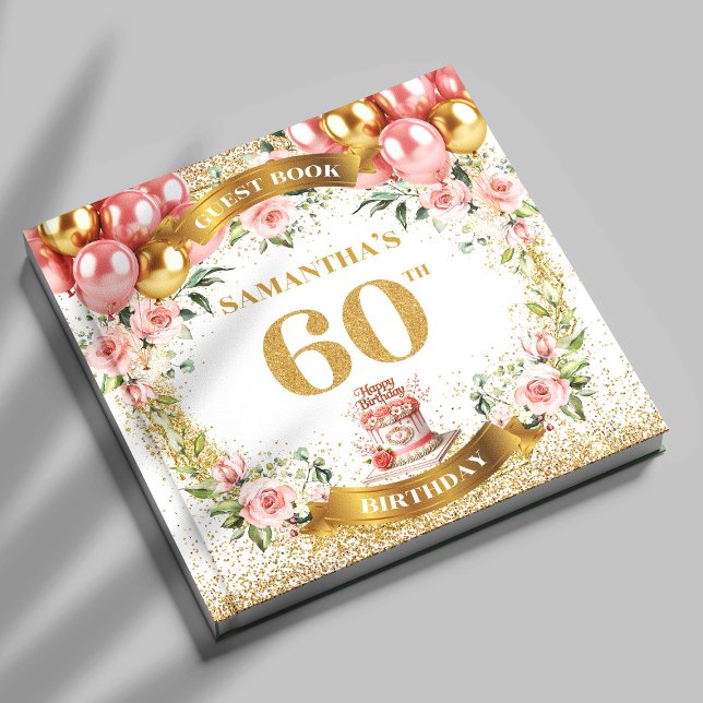 Tema de Bloom do Livro de Convidado do 60º Anivers (Radiant Boho 60th Birthday Guest Book Bloom Theme

)