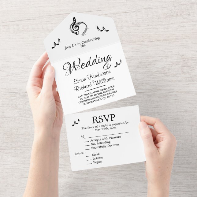 Tema De Casamento De Música Em Um Único Convite (Aba destacável)