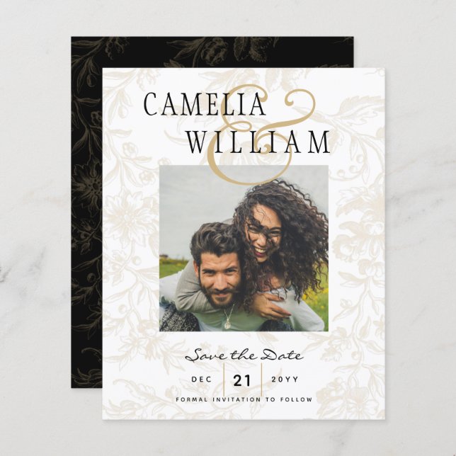 Tema de Casamento Preto Vintage Dourado Damask (Frente/Verso)