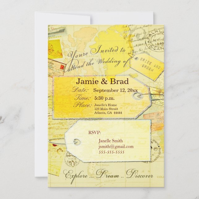 Tema de Convite de Casamento de Destino em amarelo (Frente)