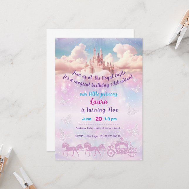 Tema de convite para pequena princesa. Festa infan (Frente/Verso In Situ)