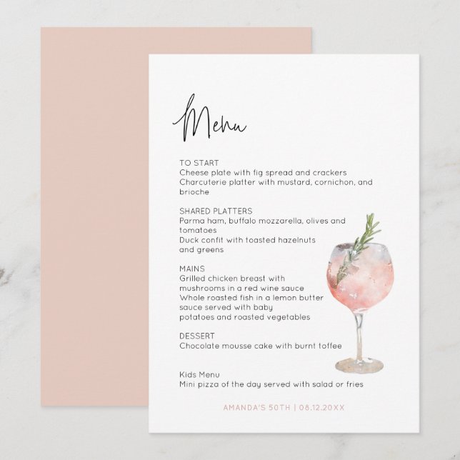 Tema de coquetel de vinho envelhecido até o Menu B (Frente/Verso)