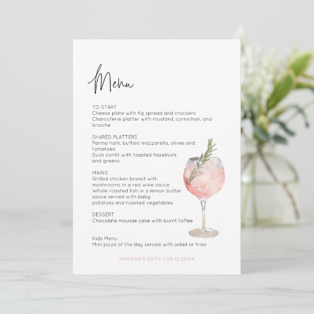 Tema de coquetel de vinho envelhecido até o Menu B (Em pé/Frente)