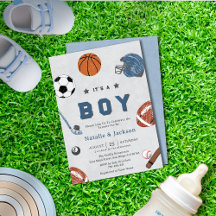 Tema de esporte animado Convite para Chá Baby Boy