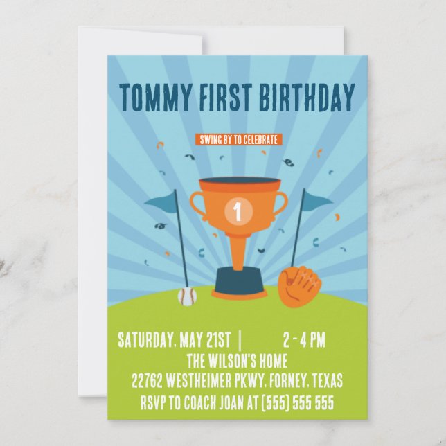 Tema de Esportes aniversário de 1 ano de beisebol (Frente)