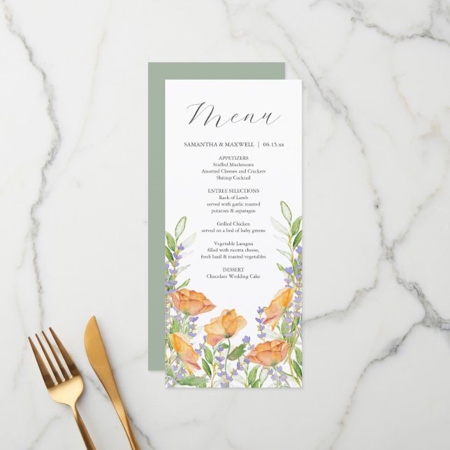Tema de flor selvagem com Menus de Casamento (Frente/Verso In Situ)