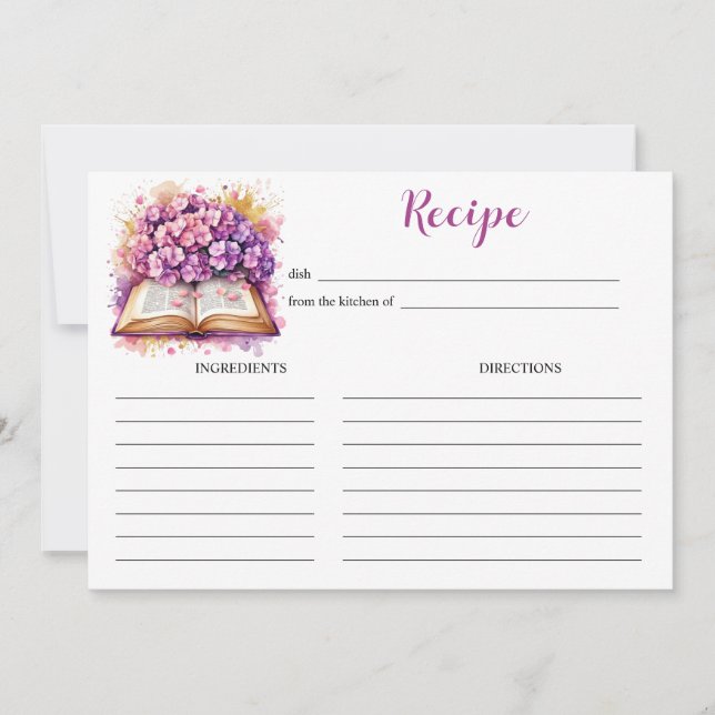 Tema de Livro de Hydrangea Cartão de Receita Elega (Frente)