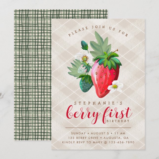 Tema de Morango, Primeiro Aniversário, Aniversário (Frente/Verso)