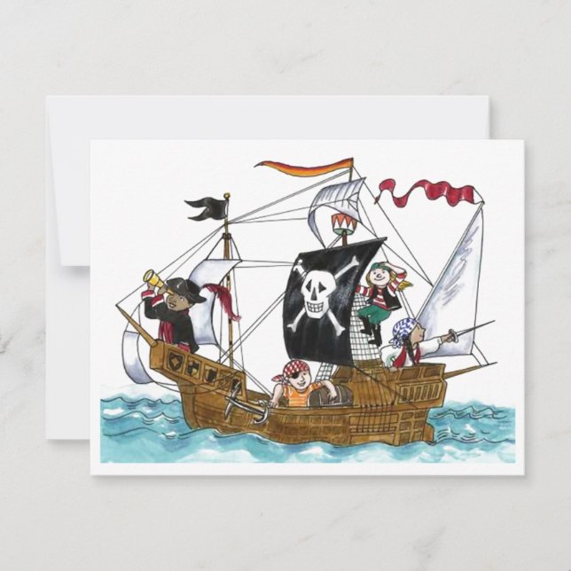 TEMA DE NAVIO DE FESTA DOS PIRATAS NAVEGA CONVITE  (Frente)