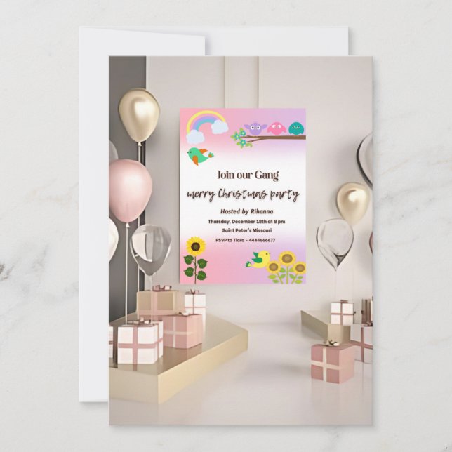 Tema de pássaro e flor minúsculos - Convite de Nat (Frente)