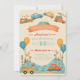 Tema do aniversário de criança de carro Convite pl