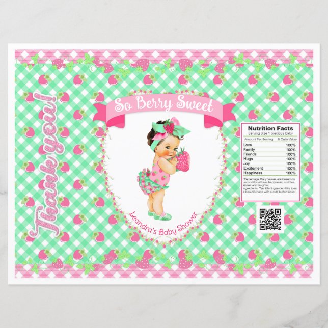 Tema do Bebê de Morango Rosa & Mint Gingham Chip B (Frente)