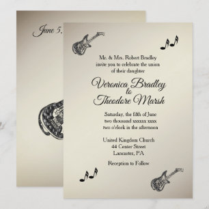 Tema do Violão Convite Dourado Antiquado para Cas