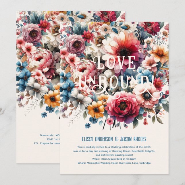 Tema Floral Máximo de Convites para Casamento DOUR (Frente/Verso)