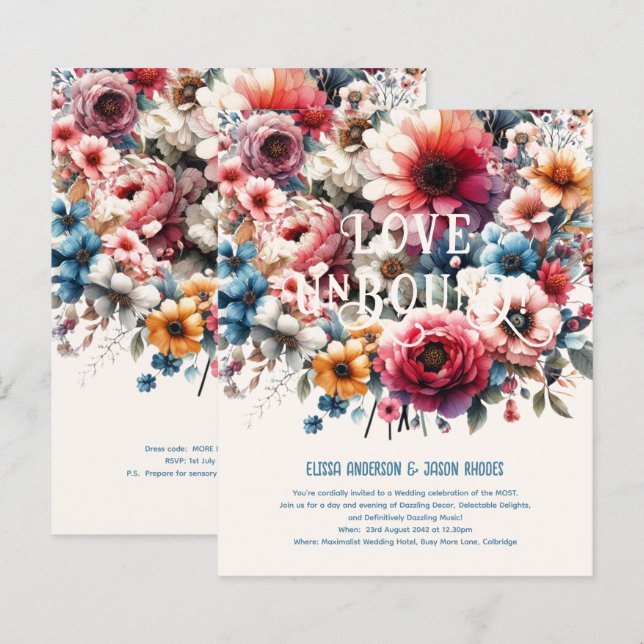 Tema Floral Máximo de Convites para Casamento DOUR (Frente/Verso)