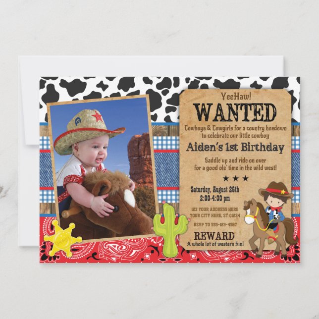 Tema Ocidental do Convite de Aniversário do Cowboy (Frente)