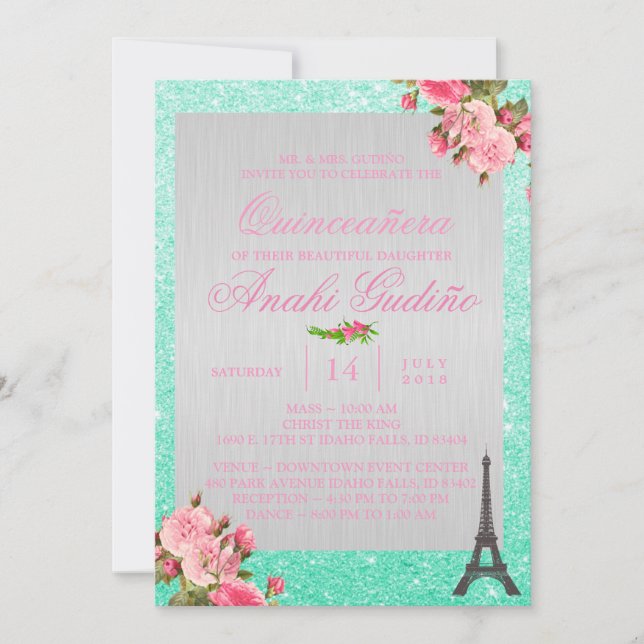 Tema Paris Quinceañera Convite (Frente)