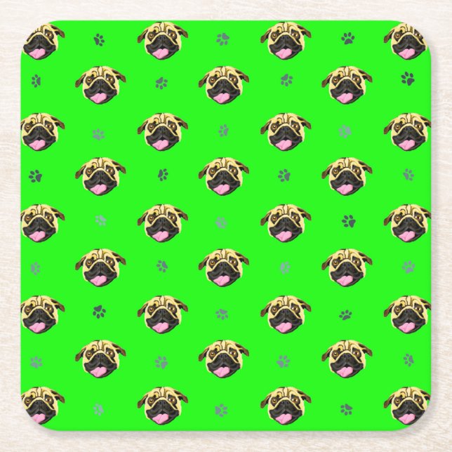 Tema Pug do Porta-Copos de Papel Verde (Frente)