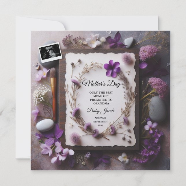 Tema Roxo do Anúncio de Gravidez no Dia da Mãe (Frente)