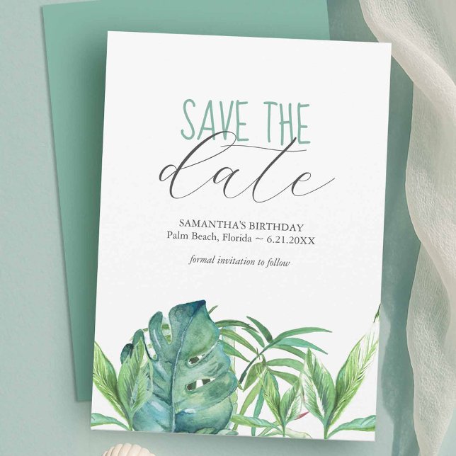 Tema tropical dos Cartões salve a data de aniversá (Ideas for unique party save the date templates to download designed with hand painted watercolor art)