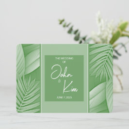 Tema Verde Tropical Convite Horizontal de Casament