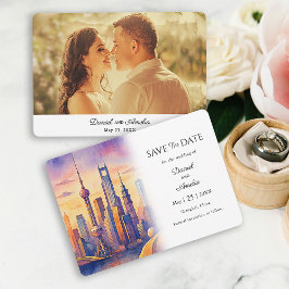 Tema viagem Shangai, China Salve o Cartão de Data