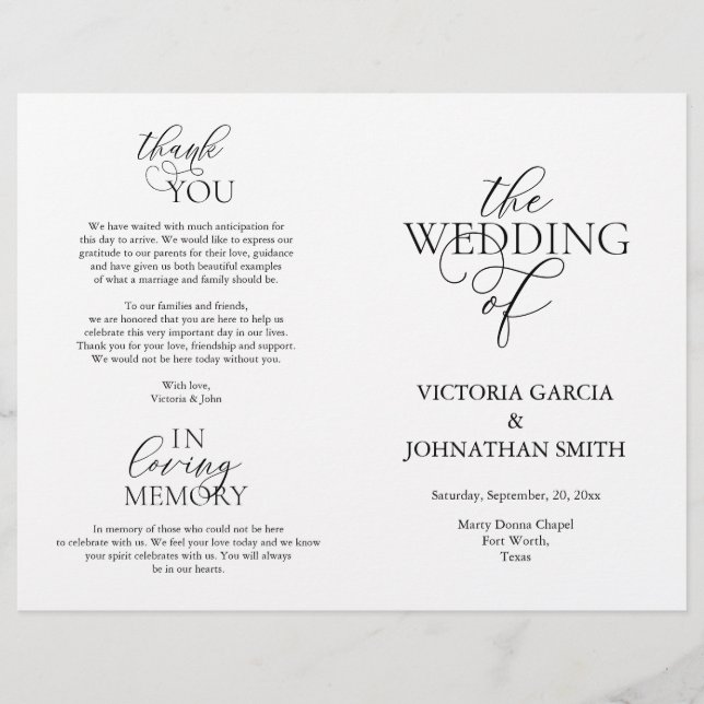 Temos, programa de cerimônia de casamento dobrável (Frente)