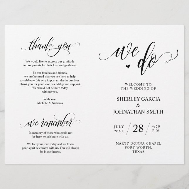 Temos, Programa de Cerimônia de Casamento Preto e  (Frente)