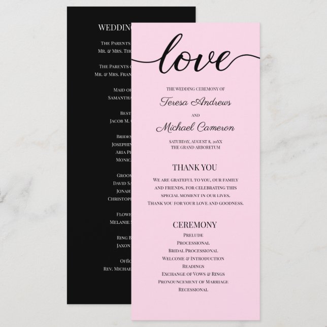 Temp. Programa de Casamento Personalizável Rosa-Bl (Frente/Verso)