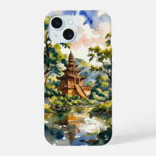 Templo Antigo Sereno à Beira do Rio – Aquarela