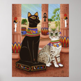 Templo do poster do gato da deusa da fibra de