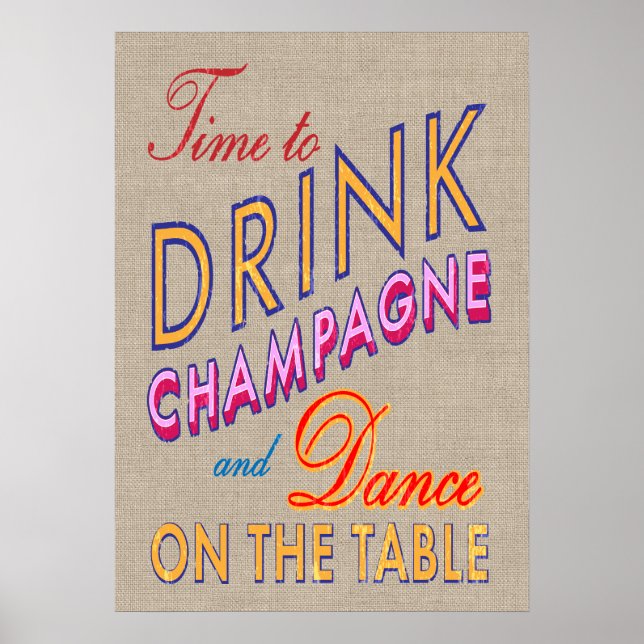 Tempo de burlap para Beber Poster de Champanhe (Frente)