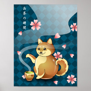 Tempo para Tea Chibi Shiba Inu Teapot Kanji Poster