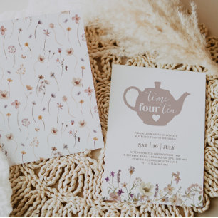 Tempo Quatro Convite De Aniversário De Tea Floral