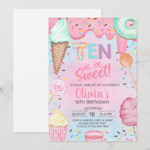 Ten é tão Doce convite de aniversário de menina de