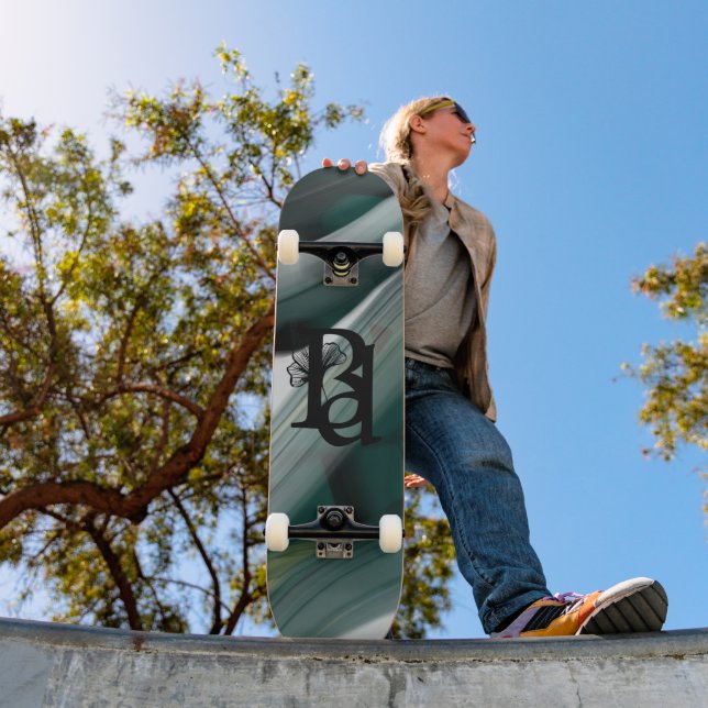 Tendência de Skate Abstrato Arte Preto Branco Verd (Ao ar livre 1)