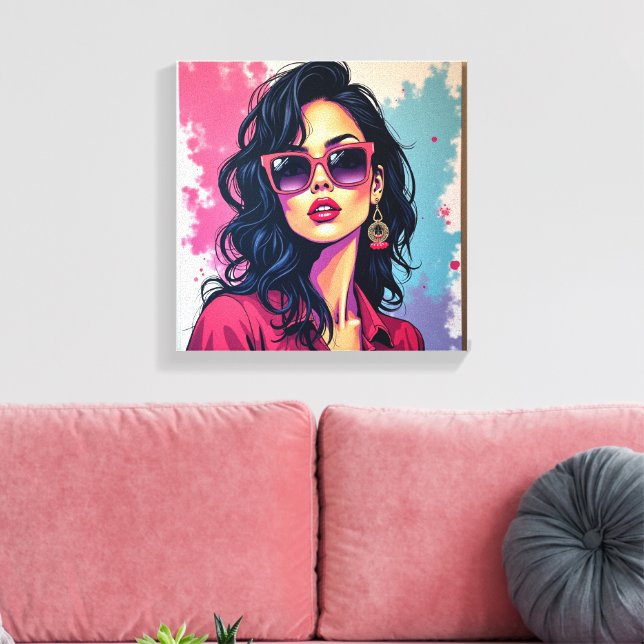 Tendente Canvas de Arte Chic Mulher com Óculos (Insitu(Sala de estar))