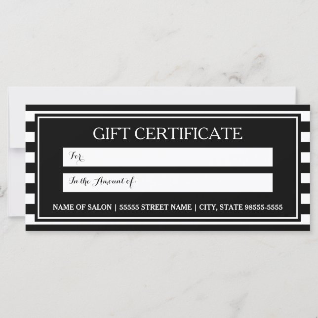 Tendy Black White Stripes Salon Gift Certificate (Frente)