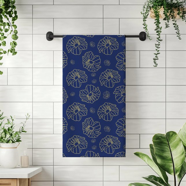 Tendy Blue, Dourada Toalha de Banho Floral Chic (Navy Blue I Gold Flowers Pattern Bath Towel Set)