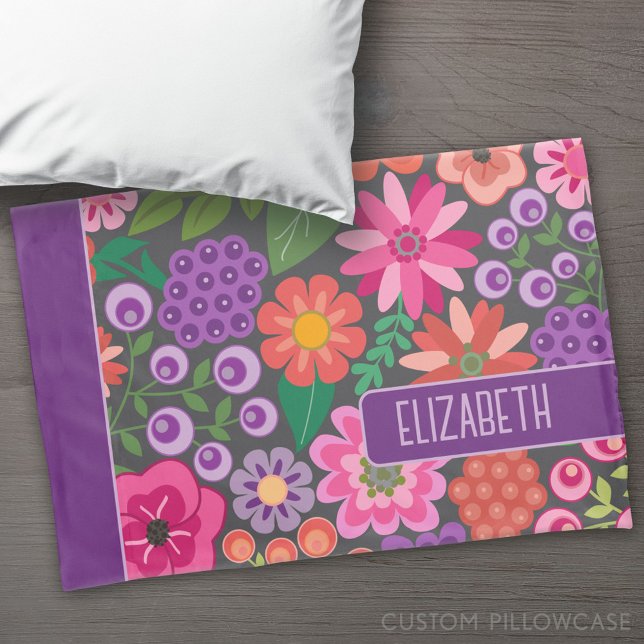 Tendy Flat Art Floral Patterno com bloco de nomes (Custom Pillowcase)